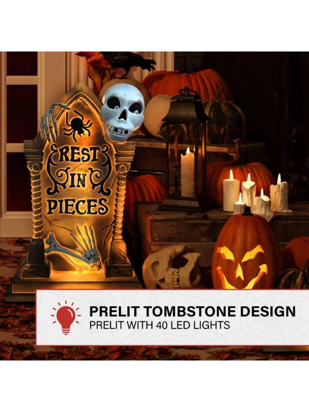 Light-Up 2-Ft Halloween Skeleton Tombstone Blow Mold - Spooky Decor for Parties